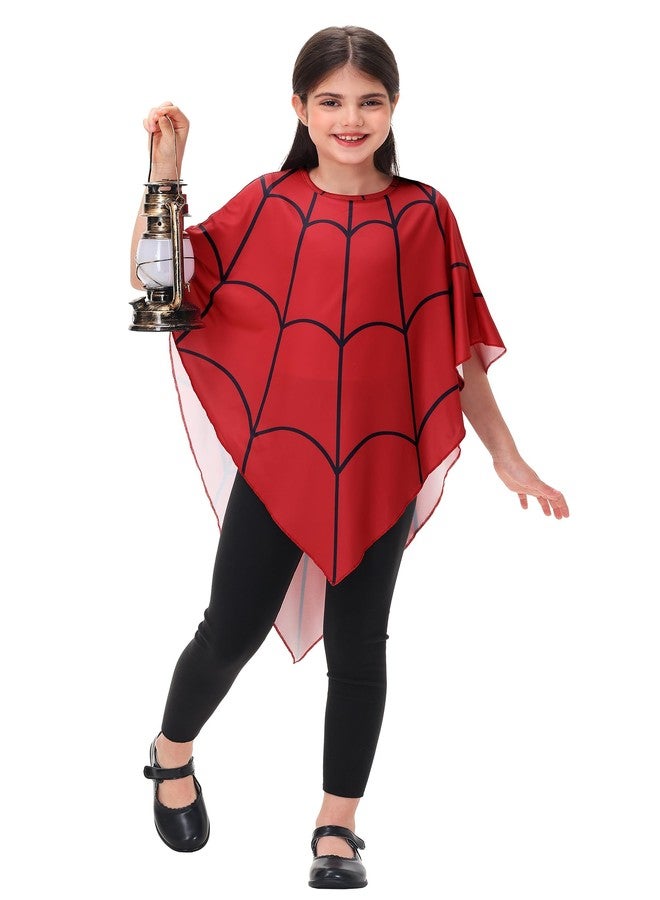 AOBUTE Unisex Kids Halloween Spider Web Lydia Cape Red Spiderweb Deetz Poncho Cloak Cartoon Vampire Outfits - Image 2